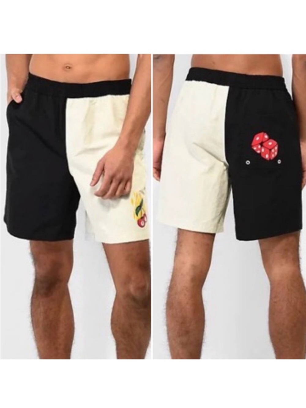 A.LAB Taffy Cherry Dice Black & Beige Two-Tone Board Shorts Men's Size Large 90s
